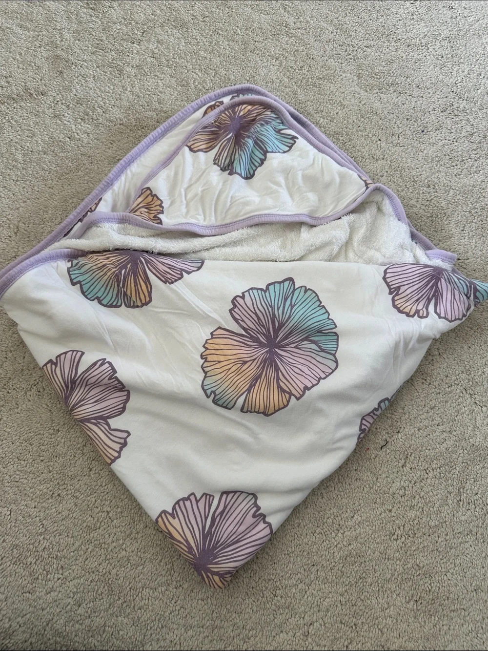 Floral Hooded Bath Towel in Lavender and Multicolor